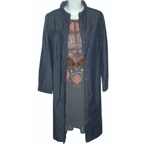 eShakti Dress Chambray Denim Button Down Shirt Custom Duster Minimalist Preppy - Picture 3 of 13